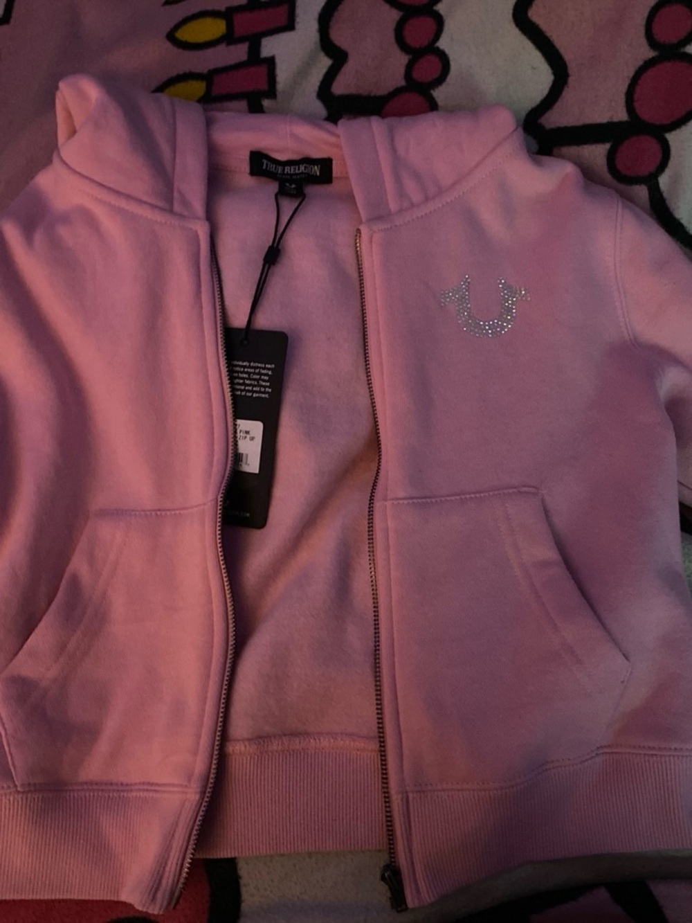 True Religion Pink Girls Zip Hoodie with Rhinestone Horseshoe